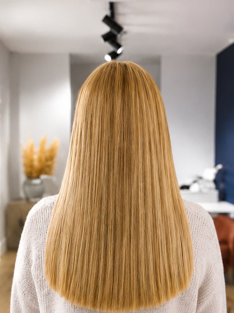 After : Long, even blonde