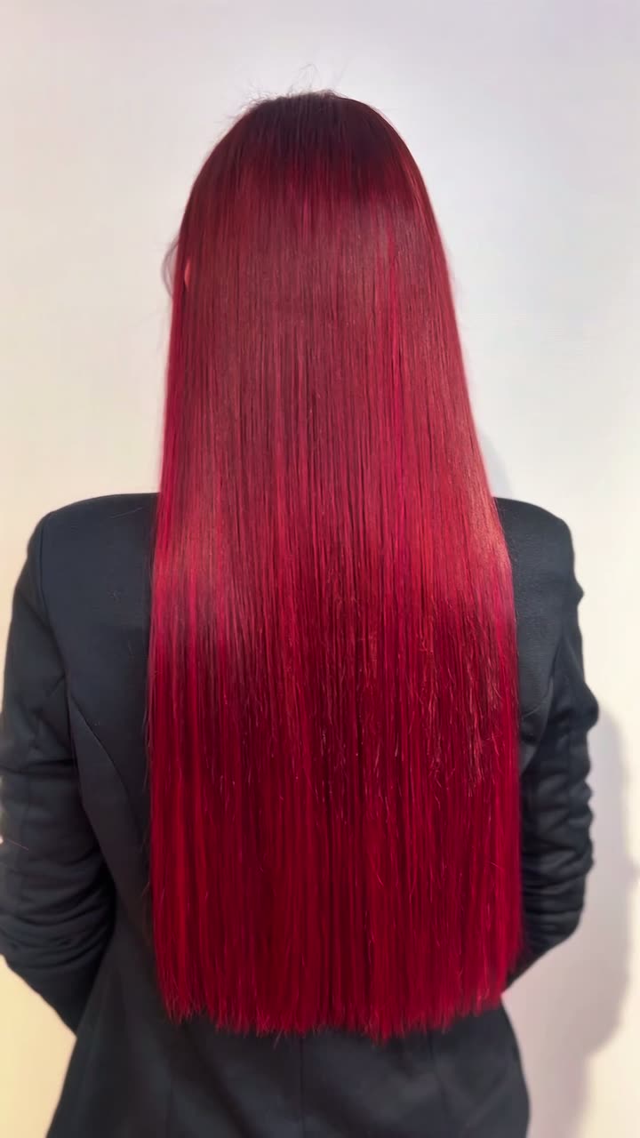 Red extensions fitted, straightened result